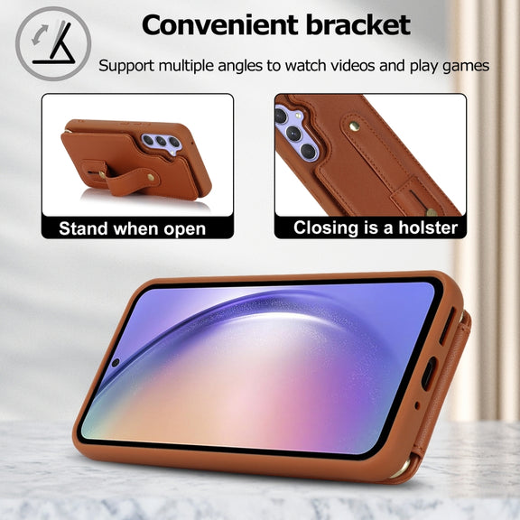 For Samsung Galaxy S25+ 5G Wristband Vertical Flip Wallet Back Cover Phone Case with Long Lanyard(Brown)