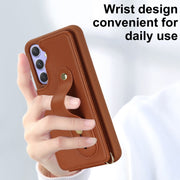 For Samsung Galaxy S25+ 5G Wristband Vertical Flip Wallet Back Cover Phone Case with Long Lanyard(Brown)