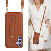 For Samsung Galaxy S25+ 5G Wristband Vertical Flip Wallet Back Cover Phone Case with Long Lanyard(Brown)