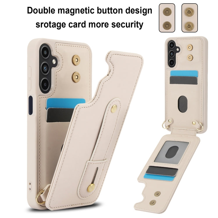 For Samsung Galaxy S25+ 5G Wristband Vertical Flip Wallet Back Cover Phone Case with Long Lanyard(White)