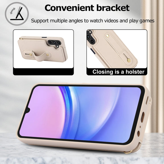 For Samsung Galaxy S25+ 5G Wristband Vertical Flip Wallet Back Cover Phone Case with Long Lanyard(White)