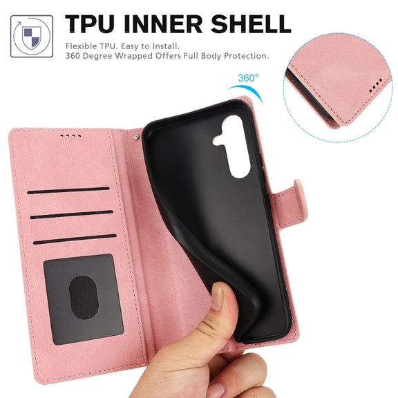 For Samsung Galaxy S25 5G Fantasy Skin-feel Calfskin Texture Leather Phone Case(Pink)