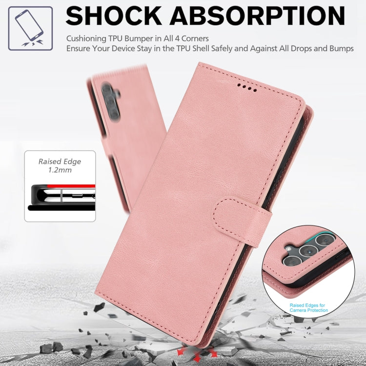 For Samsung Galaxy S25 5G Fantasy Skin-feel Calfskin Texture Leather Phone Case(Pink)