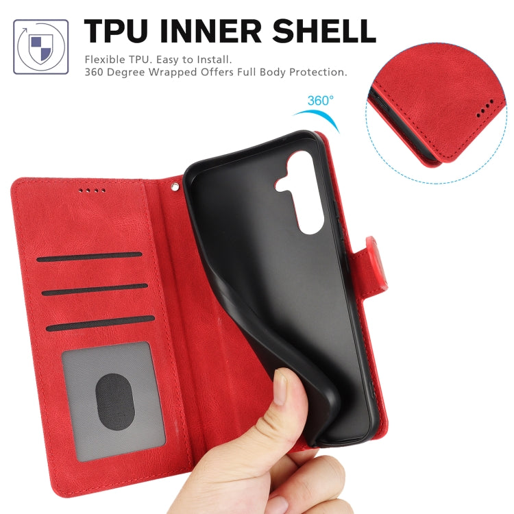 For Samsung Galaxy S25 5G Fantasy Skin-feel Calfskin Texture Leather Phone Case(Red)