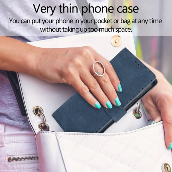For Samsung Galaxy S25 5G Fantasy Skin-feel Calfskin Texture Leather Phone Case(Blue)