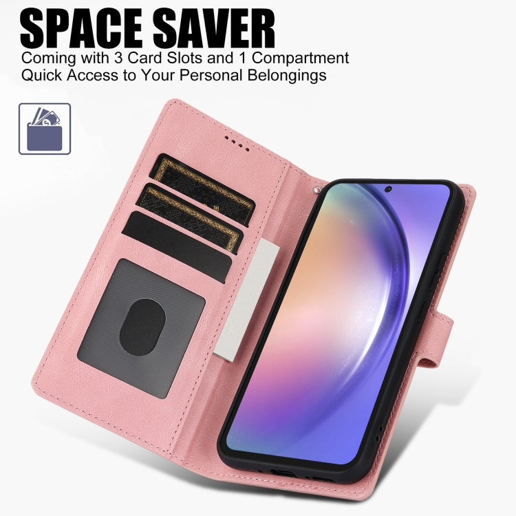 For Samsung Galaxy S25+ 5G Fantasy Skin-feel Calfskin Texture Leather Phone Case(Pink)