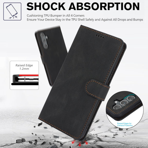 For Samsung Galaxy S25+ 5G Fantasy Skin-feel Calfskin Texture Leather Phone Case(Black)