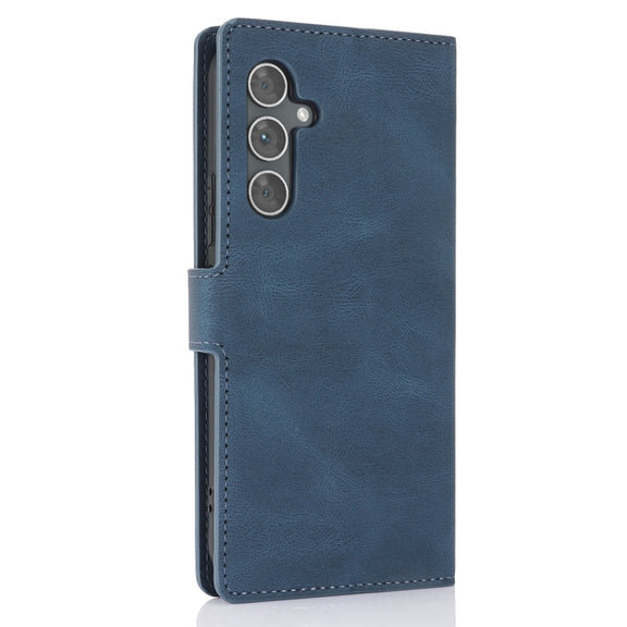 For Samsung Galaxy S25+ 5G Fantasy Skin-feel Calfskin Texture Leather Phone Case(Blue)