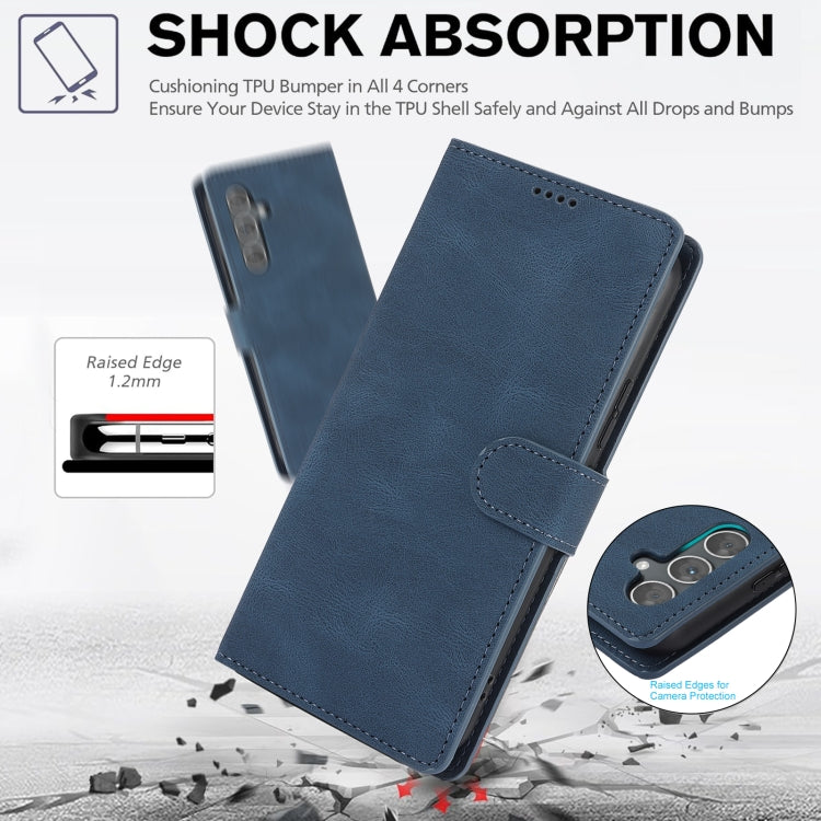 For Samsung Galaxy S25+ 5G Fantasy Skin-feel Calfskin Texture Leather Phone Case(Blue)