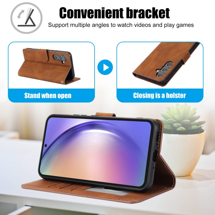 For Samsung Galaxy S25+ 5G Fantasy Skin-feel Calfskin Texture Leather Phone Case(Brown) - Galaxy S25+ 5G Cases by PMC TechLife | Online Shopping South Africa | PMC TechLife | Buy Now Pay Later Mobicred