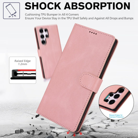 For Samsung Galaxy S25 Ultra 5G Fantasy Skin-feel Calfskin Texture Leather Phone Case(Pink)