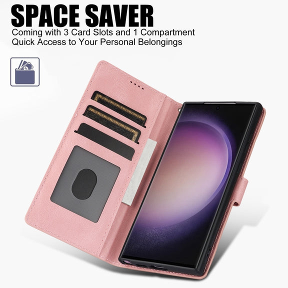For Samsung Galaxy S25 Ultra 5G Fantasy Skin-feel Calfskin Texture Leather Phone Case(Pink)