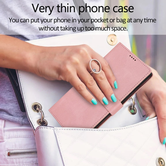 For Samsung Galaxy S25 Ultra 5G Fantasy Skin-feel Calfskin Texture Leather Phone Case(Pink)