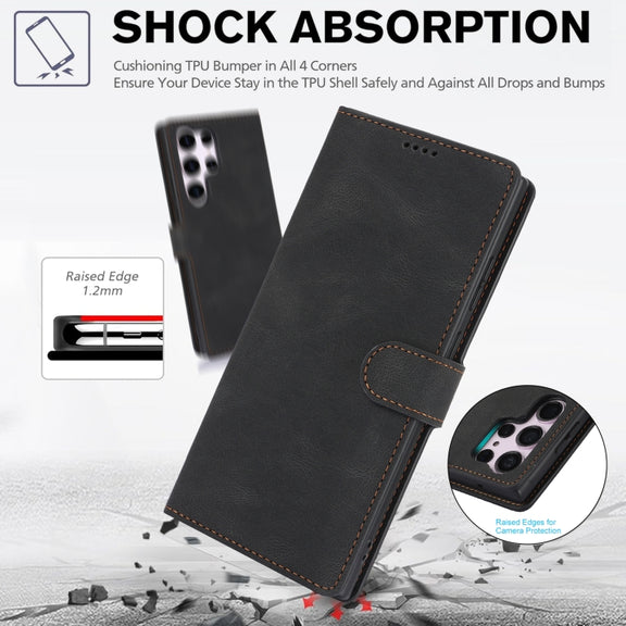 For Samsung Galaxy S25 Ultra 5G Fantasy Skin-feel Calfskin Texture Leather Phone Case(Black)