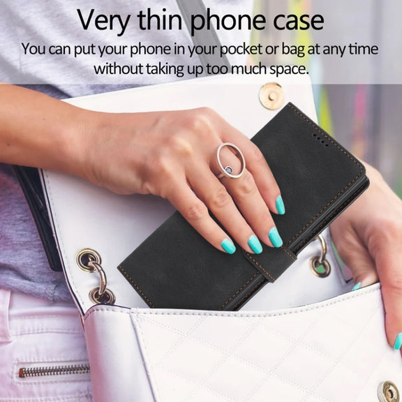 For Samsung Galaxy S25 Ultra 5G Fantasy Skin-feel Calfskin Texture Leather Phone Case(Black)