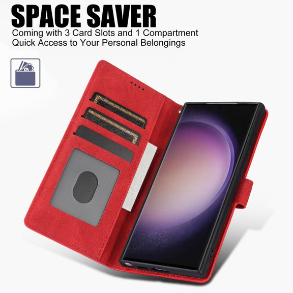 For Samsung Galaxy S25 Ultra 5G Fantasy Skin-feel Calfskin Texture Leather Phone Case(Red)