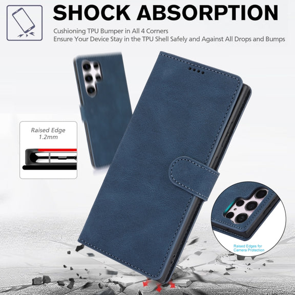 For Samsung Galaxy S25 Ultra 5G Fantasy Skin-feel Calfskin Texture Leather Phone Case(Blue)