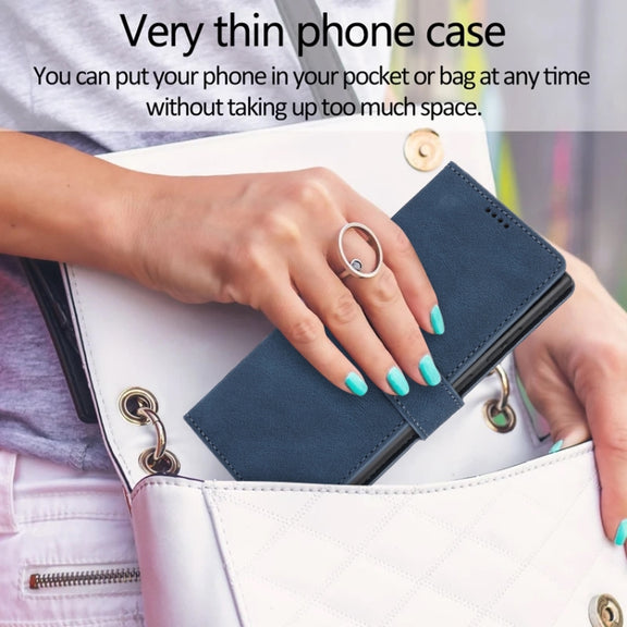 For Samsung Galaxy S25 Ultra 5G Fantasy Skin-feel Calfskin Texture Leather Phone Case(Blue)