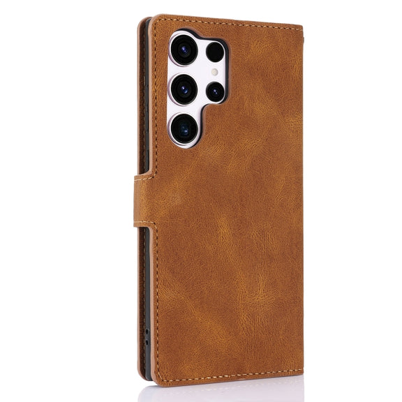 For Samsung Galaxy S25 Ultra 5G Fantasy Skin-feel Calfskin Texture Leather Phone Case(Brown)