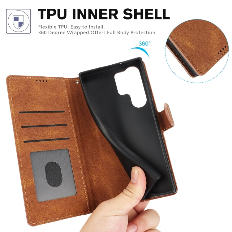 For Samsung Galaxy S25 Ultra 5G Fantasy Skin-feel Calfskin Texture Leather Phone Case(Brown)