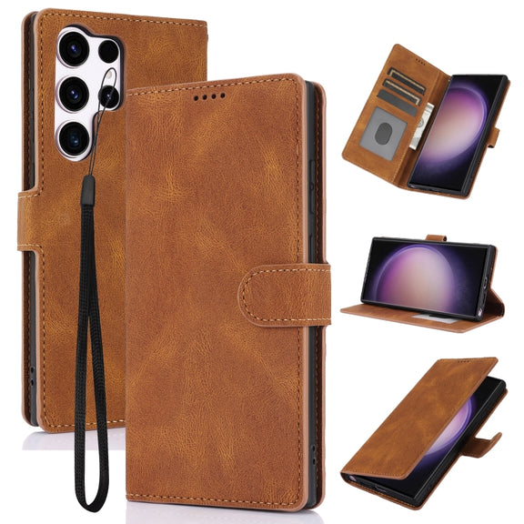 For Samsung Galaxy S25 Ultra 5G Fantasy Skin-feel Calfskin Texture Leather Phone Case(Brown)