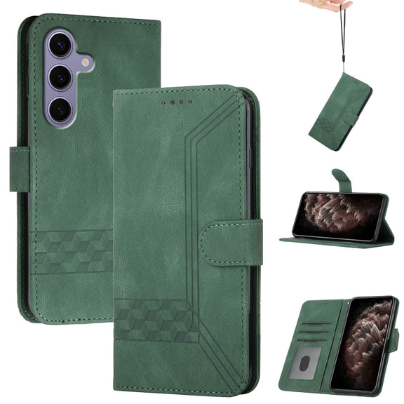 For Samsung Galaxy S25 5G Cubic Skin Feel Flip Leather Phone Case(Green)