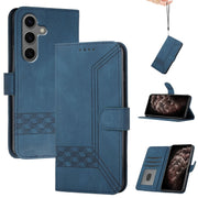 For Samsung Galaxy S25+ 5G Cubic Skin Feel Flip Leather Phone Case(Blue)