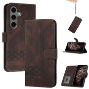For Samsung Galaxy S25+ 5G Cubic Skin Feel Flip Leather Phone Case(Brown)