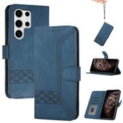 For Samsung Galaxy S25 Ultra 5G Cubic Skin Feel Flip Leather Phone Case(Blue)
