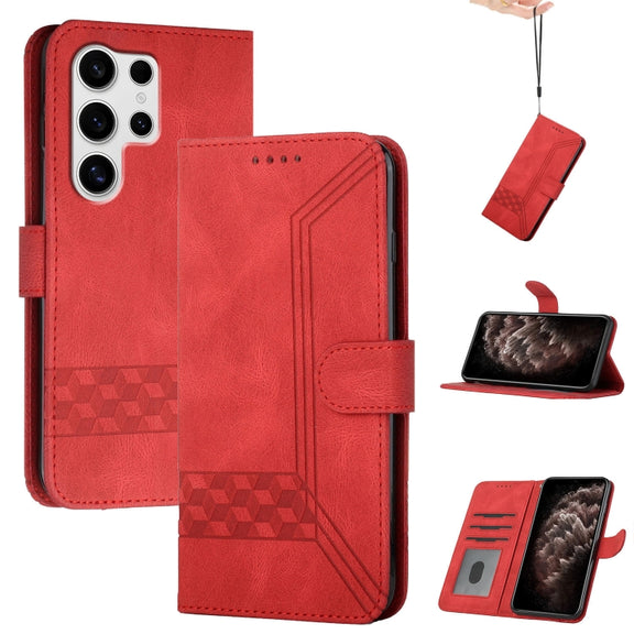 For Samsung Galaxy S25 Ultra 5G Cubic Skin Feel Flip Leather Phone Case(Red)