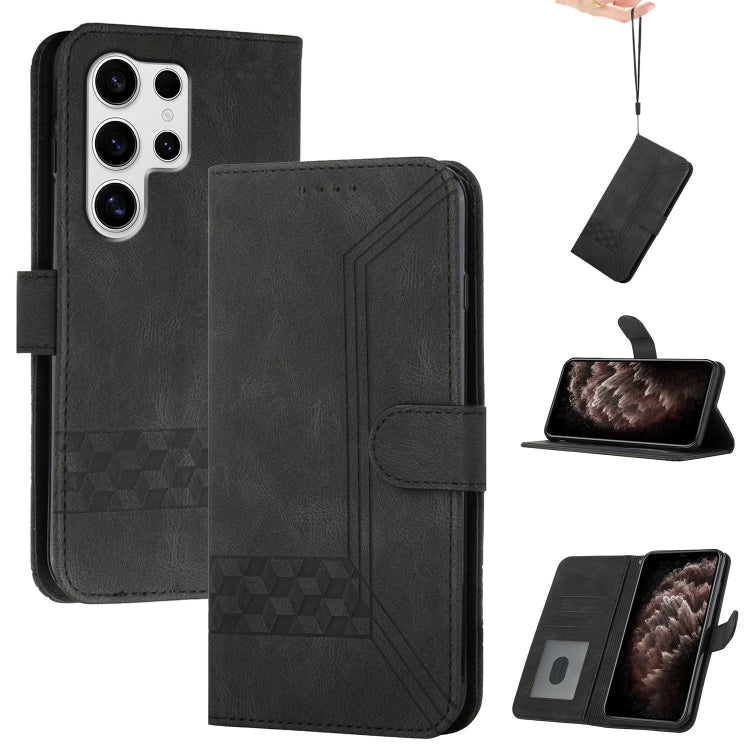 For Samsung Galaxy S25 Ultra 5G Cubic Skin Feel Flip Leather Phone Case(Black) - Galaxy S25 Ultra 5G Cases by PMC TechLife | Online Shopping South Africa | PMC TechLife | Buy Now Pay Later Mobicred