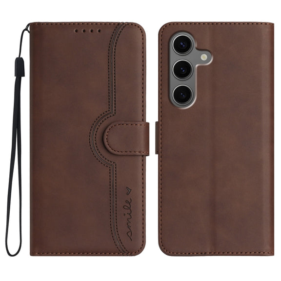 For Samsung Galaxy S25+ 5G Heart Pattern Skin Feel Leather Phone Case(Brown)