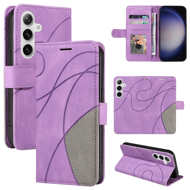 For Samsung Galaxy S25 / S24 5G Dual-color Splicing Flip Leather Phone Case(Purple) - Galaxy S25 5G Cases by PMC Jewellery | Online Shopping South Africa | PMC Jewellery | Buy Now Pay Later Mobicred