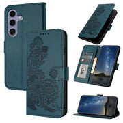 For Samsung Galaxy S25 5G Datura Flower Embossed Flip Leather Phone Case(Dark Green)