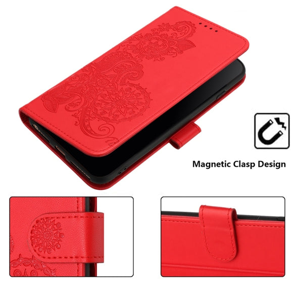 For Samsung Galaxy S25+ 5G Datura Flower Embossed Flip Leather Phone Case(Red)