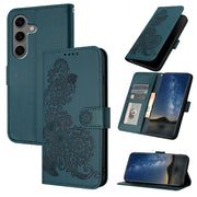 For Samsung Galaxy S25+ 5G Datura Flower Embossed Flip Leather Phone Case(Dark Green)
