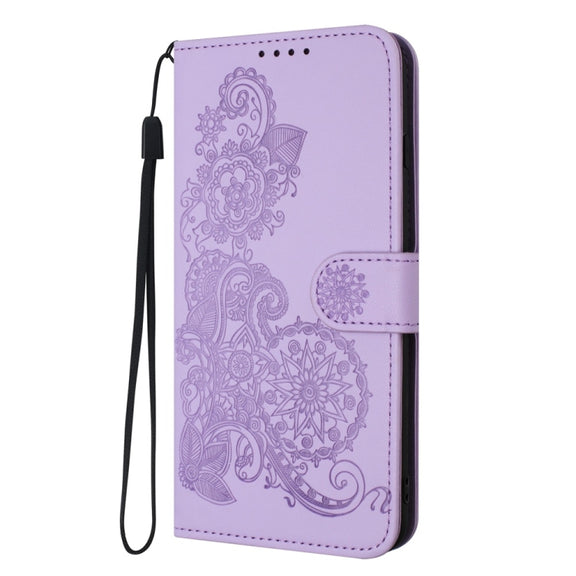 For Samsung Galaxy S25+ 5G Datura Flower Embossed Flip Leather Phone Case(Purple)
