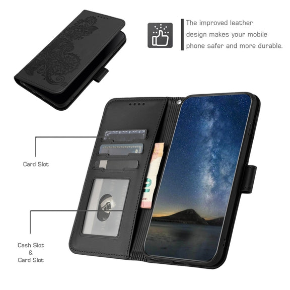 For Samsung Galaxy S25+ 5G Datura Flower Embossed Flip Leather Phone Case(Black)