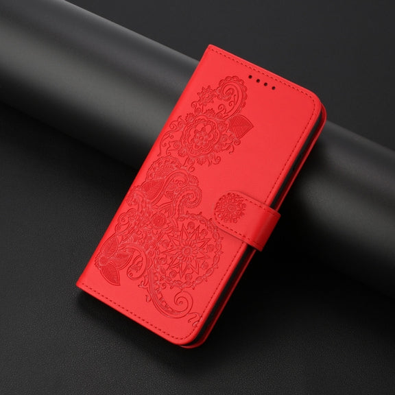 For Samsung Galaxy S25 Ultra 5G Datura Flower Embossed Flip Leather Phone Case(Red)