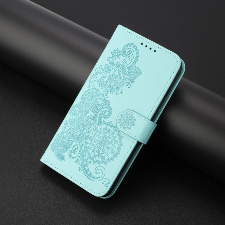 For Samsung Galaxy S25 Ultra 5G Datura Flower Embossed Flip Leather Phone Case(Light Blue)