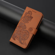 For Samsung Galaxy S25 Ultra 5G Datura Flower Embossed Flip Leather Phone Case(Brown)
