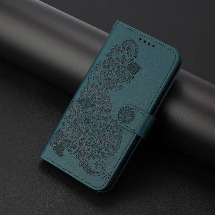 For Samsung Galaxy S25 Ultra 5G Datura Flower Embossed Flip Leather Phone Case(Dark Green)
