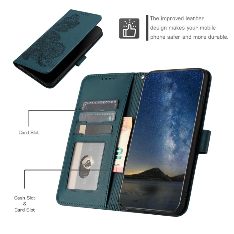 For Samsung Galaxy S25 Ultra 5G Datura Flower Embossed Flip Leather Phone Case(Dark Green)