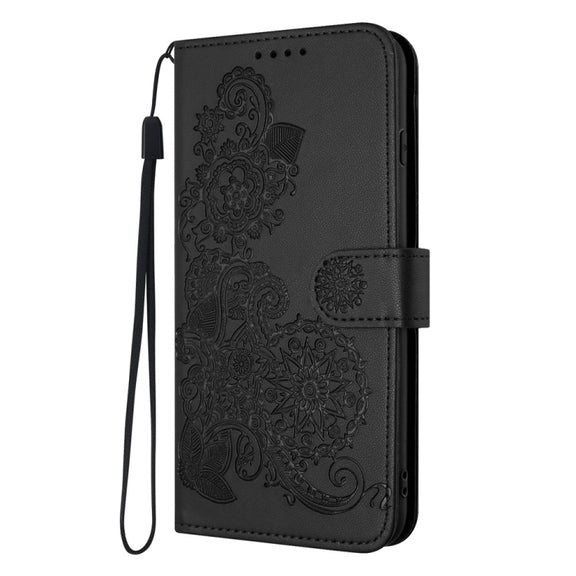 For Samsung Galaxy S25 Ultra 5G Datura Flower Embossed Flip Leather Phone Case(Black)