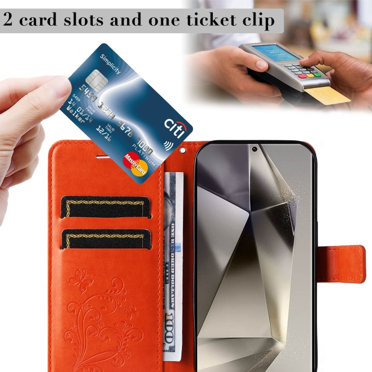 For Samsung Galaxy S25 Ultra 5G 3D Butterfly Embossed Pattern Flip Leather Phone Case(Orange) - Galaxy S25 Ultra 5G Cases by PMC Jewellery | Online Shopping South Africa | PMC Jewellery | Buy Now Pay Later Mobicred