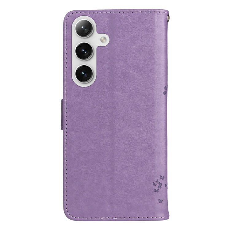 For Samsung Galaxy S25 / S24 5G Tree & Cat Embossed Pattern Flip Leather Phone Case(Light Purple) - Galaxy S25 5G Cases by PMC TechLife | Online Shopping South Africa | PMC TechLife | Buy Now Pay Later Mobicred