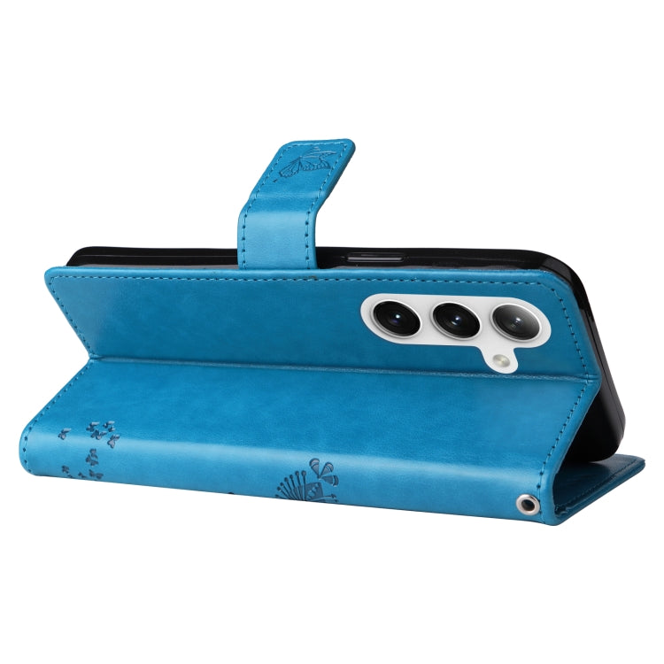 For Samsung Galaxy S25 / S24 5G Tree & Cat Embossed Pattern Flip Leather Phone Case(Blue) - Galaxy S25 5G Cases by PMC Jewellery | Online Shopping South Africa | PMC Jewellery | Buy Now Pay Later Mobicred
