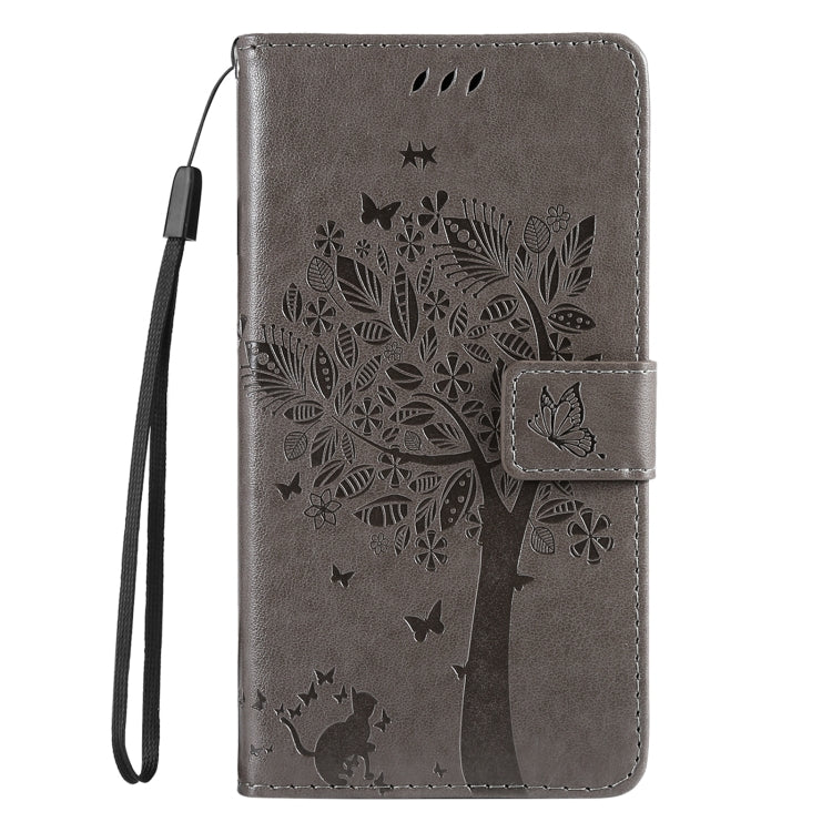 For Samsung Galaxy S25 / S24 5G Tree & Cat Embossed Pattern Flip Leather Phone Case(Grey) - Galaxy S25 5G Cases by PMC Jewellery | Online Shopping South Africa | PMC Jewellery | Buy Now Pay Later Mobicred