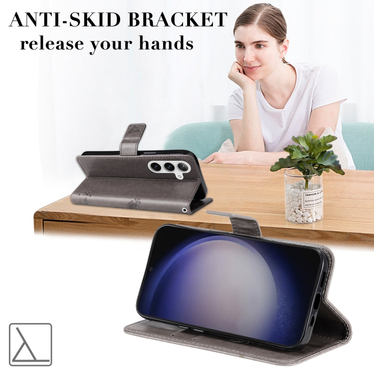 For Samsung Galaxy S25 / S24 5G Tree & Cat Embossed Pattern Flip Leather Phone Case(Grey) - Galaxy S25 5G Cases by PMC Jewellery | Online Shopping South Africa | PMC Jewellery | Buy Now Pay Later Mobicred