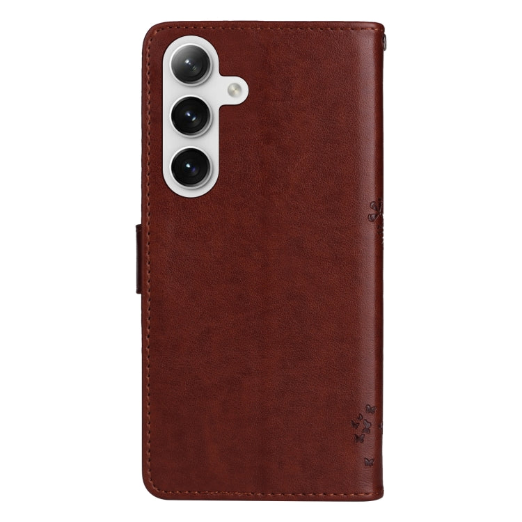 For Samsung Galaxy S25 / S24 5G Tree & Cat Embossed Pattern Flip Leather Phone Case(Coffee) - Galaxy S25 5G Cases by PMC Jewellery | Online Shopping South Africa | PMC Jewellery | Buy Now Pay Later Mobicred